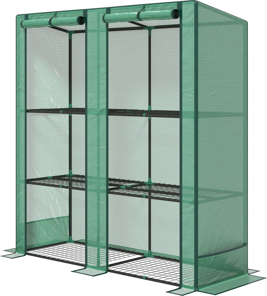 Outsunny Üvegház Penta Tetős Kétszárnyú Ajtóval, Polcokkal, Télen is Védett Fólia Üvegház Acélból, Üvegház Erkélyre, Kertbe, Paradicsomház 144 x 48 x