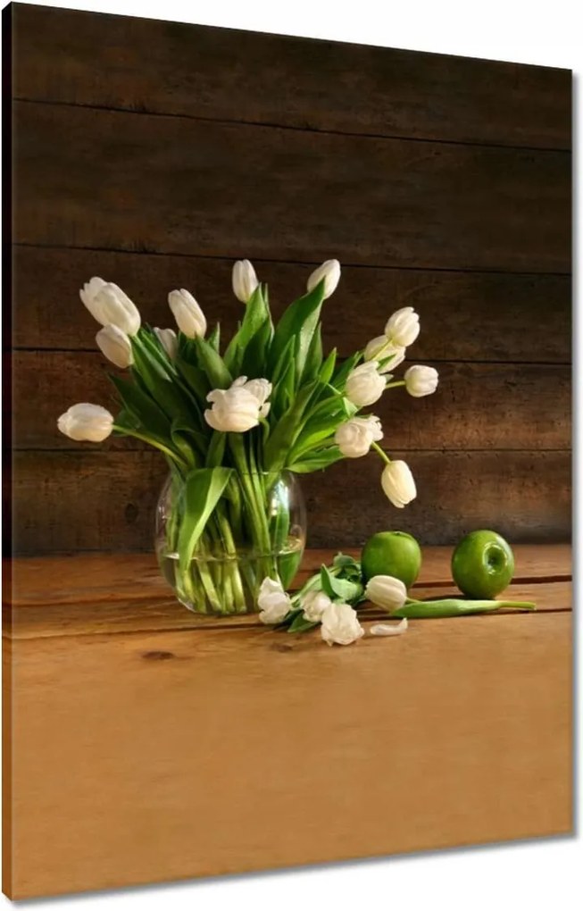 Vászonkép 60x80 Fehér tulipánok vázában