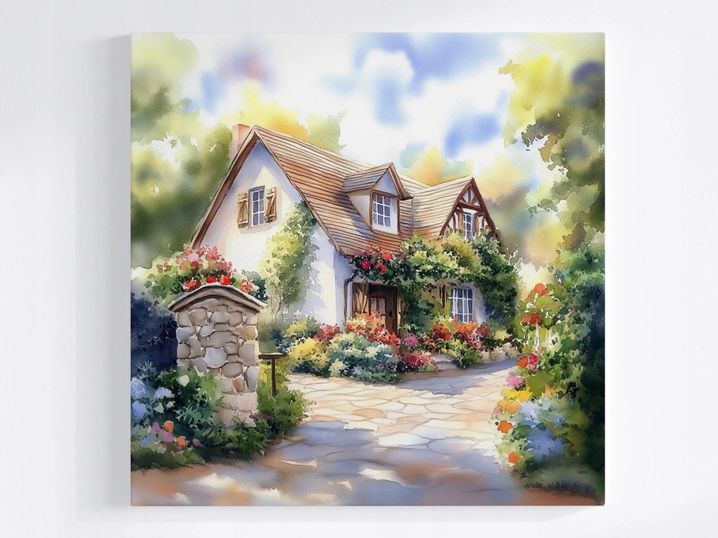 Poszter Tájkép Ház Kert Virágok Falu IDILLI 80x80