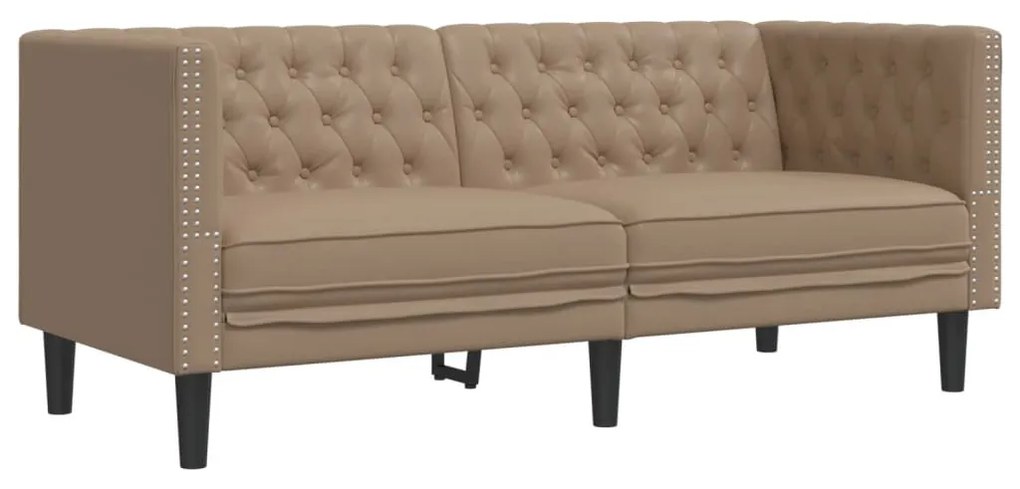 kétszemélyes kávészínű műbőr Chesterfield kanapé