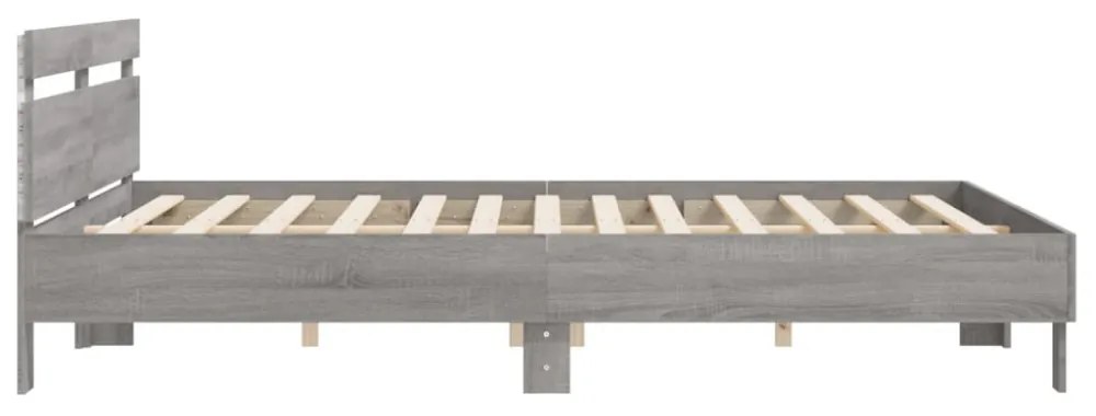 szürke sonoma színű ágykeret fejtámlával és LED-del 180x200 cm