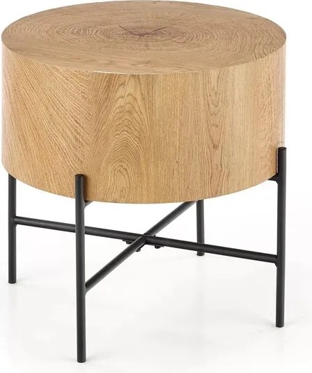 Liviano kerek dohányzóasztal 45 cm fém lábakkal - natúr tölgy / fekete