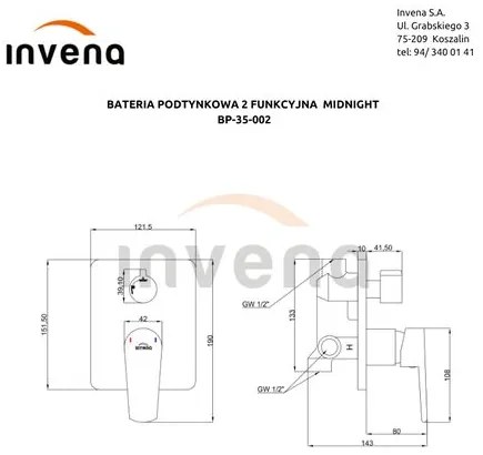 Invena Midnight, rejtett zuhanycsap esőzuhannyal 25x25 cm, fekete-rózsa arany, BS-35-014-V