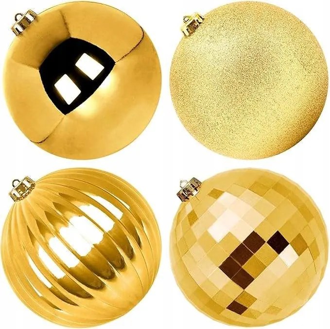 Karácsonyfa gömbök törhetetlen arany színű fényes matt csillámos 15cm 4db