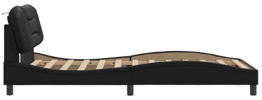 fekete műbőr ágykeret LED-világítással 100 x 200 cm