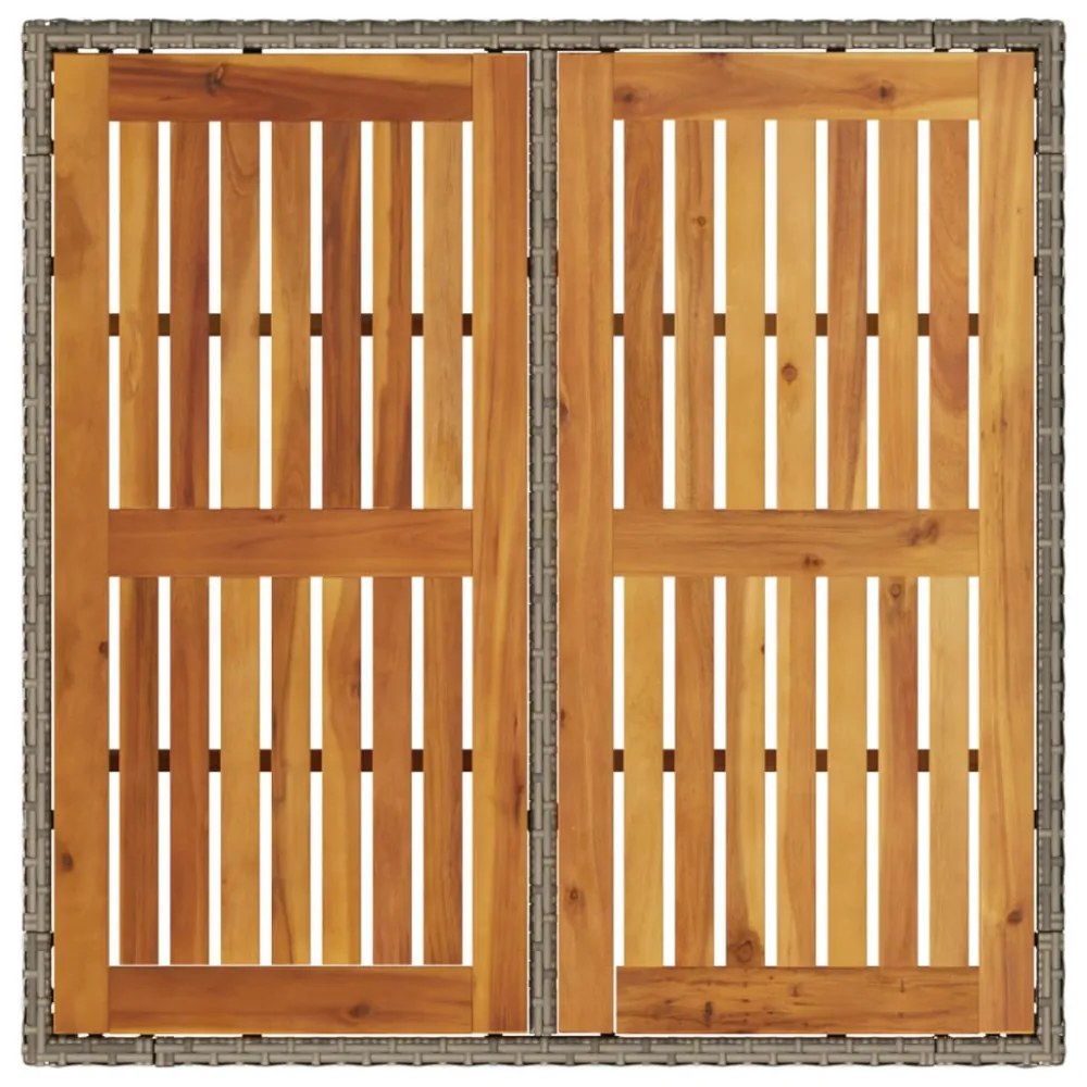 szürke polyrattan kerti asztal akácfa lappal 90 x 90 x 75 cm