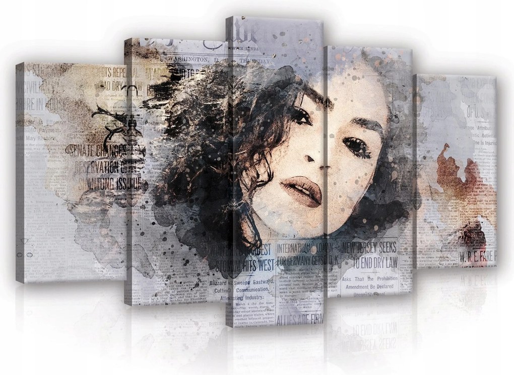Vászonkép 100x60 Nő érzelmek arc újság szöveg absztrakt fal
