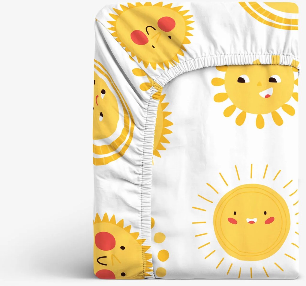 Goldea pamut gumis lepedő - mosolygós napocskák 180 x 200 cm