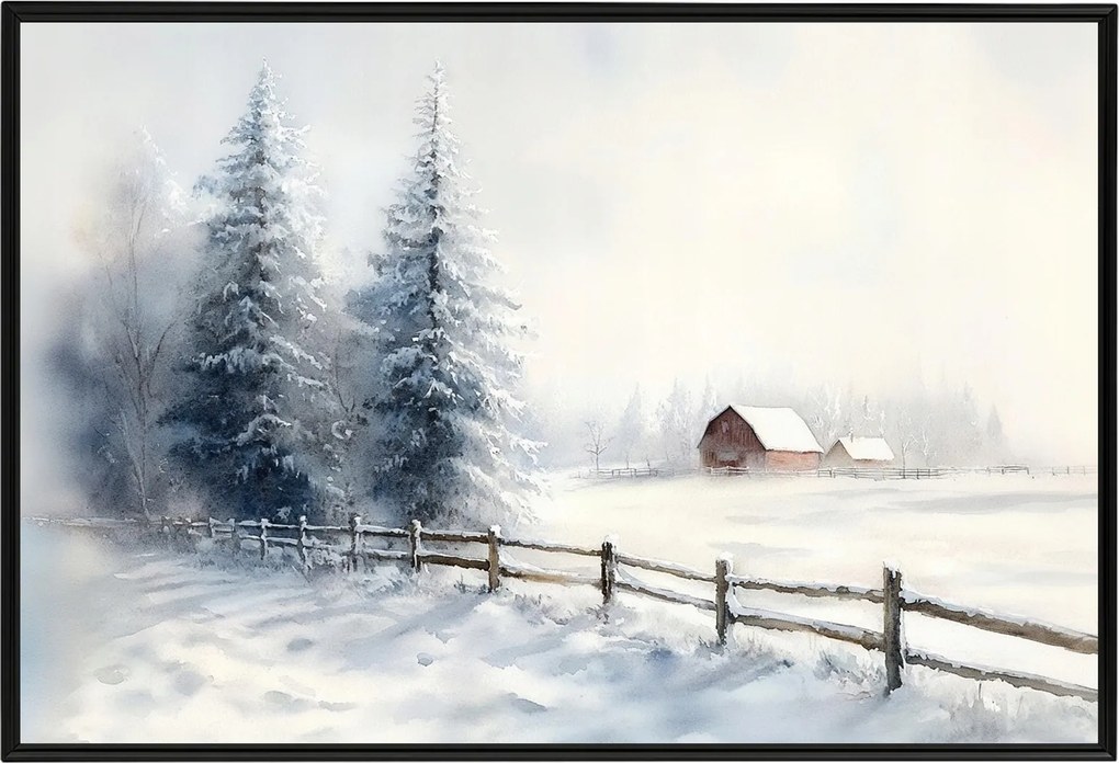 Poszter Keret Alumínium Tájkép Szabadtér Tél Hó Fa Hófúvás 60x40