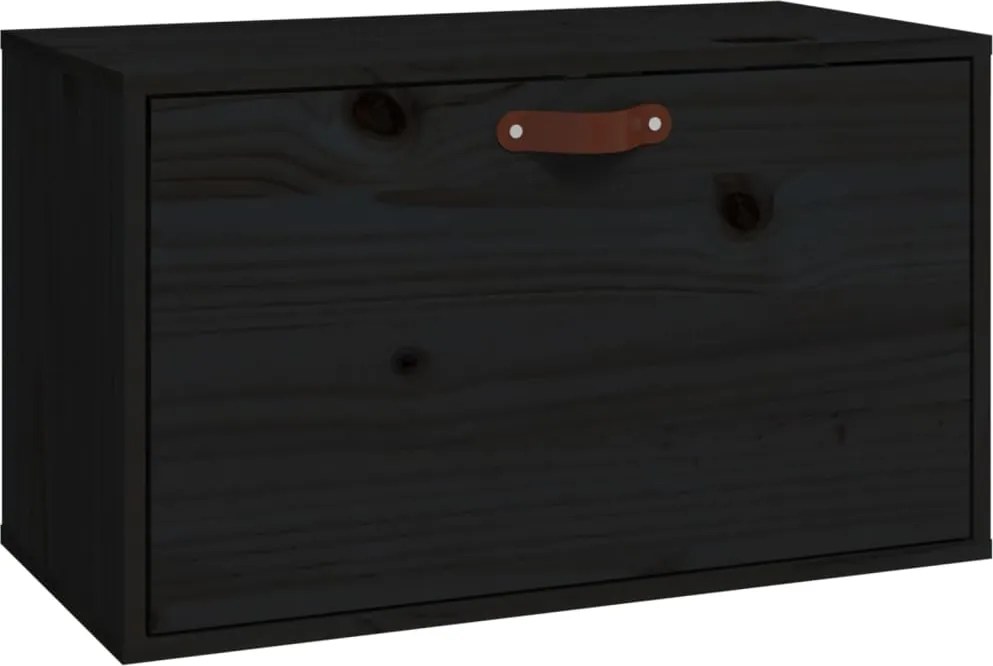 vidaXL fekete tömör fenyőfa faliszekrény 60 x 30 x 35 cm