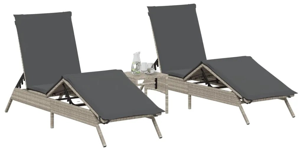 2 db világosszürke polyrattan napozóágy párnával