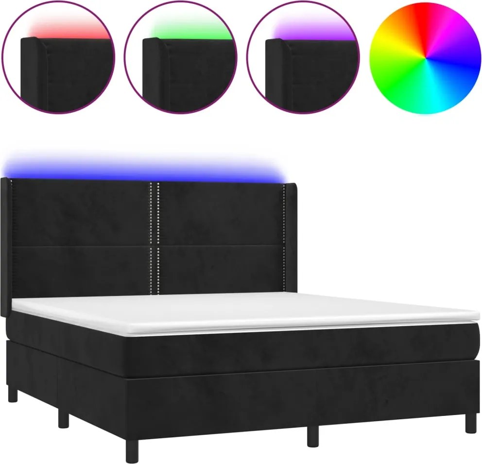 vidaXL fekete bársony rugós és LED-es ágy matraccal 160x200 cm