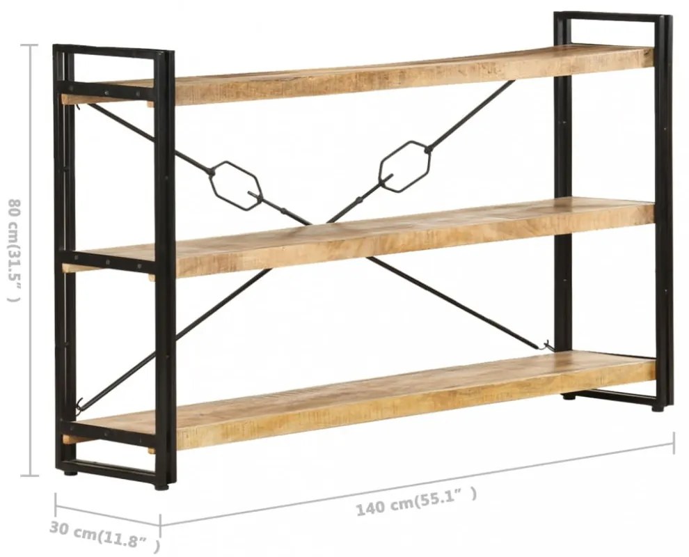 3 szintes tömör mangófa könyvespolc 140 x 30 x 80 cm
