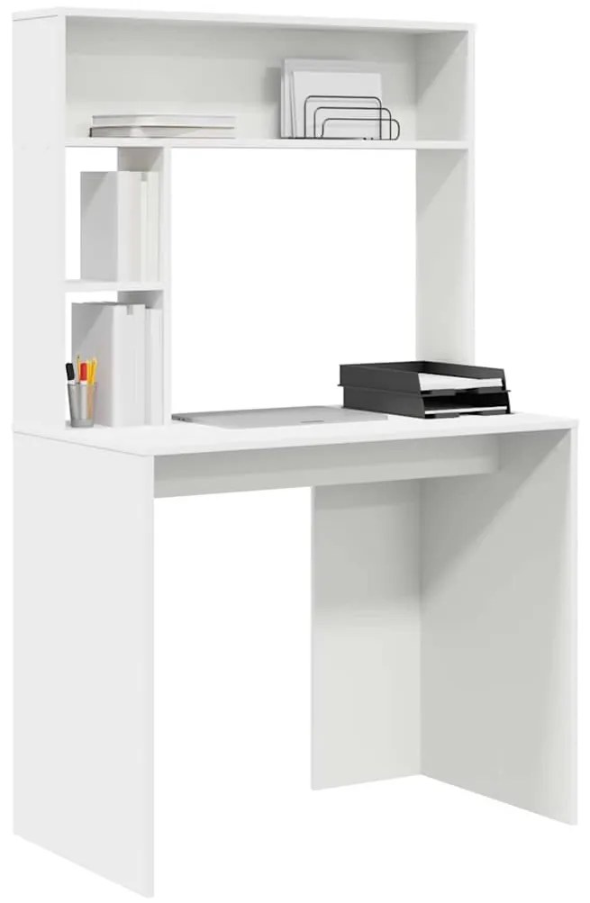 Asztal polcokkal tárolóval Fehér 91 x 50 x 149 cm Faanyag