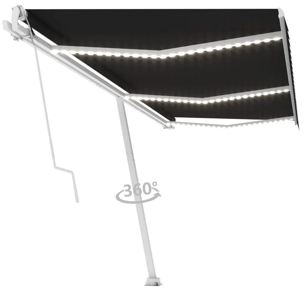 Antracitszürke szélérzékelős és LED-es napellenző 600x300 cm