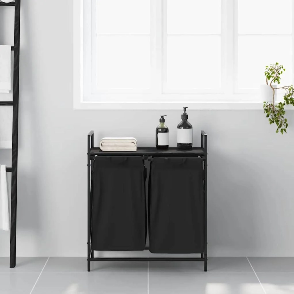 fekete tölgyfa mosodai kosár 2 rekeszes polccal