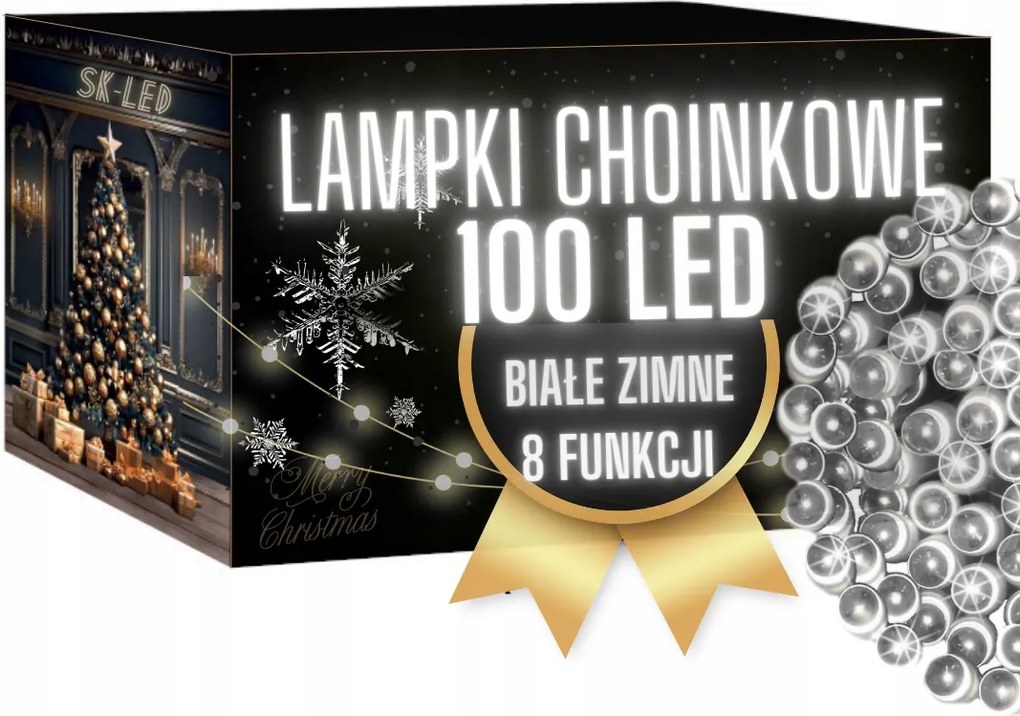 LED-es karácsonyfa fényfüzér 100 hideg fehér 8m IP44 kültéri beltéri