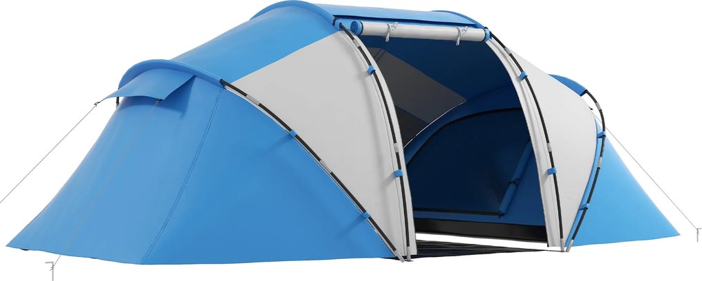 Outsunny Családi Sátor 4-6 Fő Részére, Könnyű, Stabil, Vízálló, Bemeneti Földlappal, 2000mm Vízoszlopos Alagútsátor Kerti Kempingezéshez, Kék | Aosom