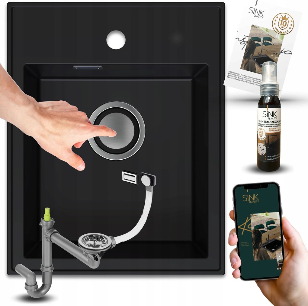 Mosogató Egymedencés Gránit Fekete Szifon Klikk Csaptelep Impregnáló