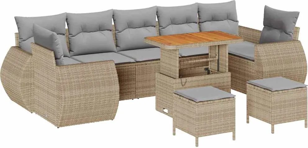 vidaXL Kerti Kanapé Szett 10 pcs Bézs polirattan