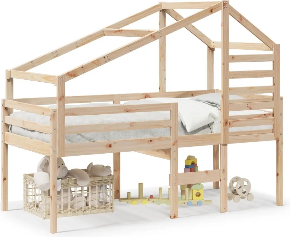 vidaXL tömör fenyőfa magasított ágy tetővel 80 x 200 cm