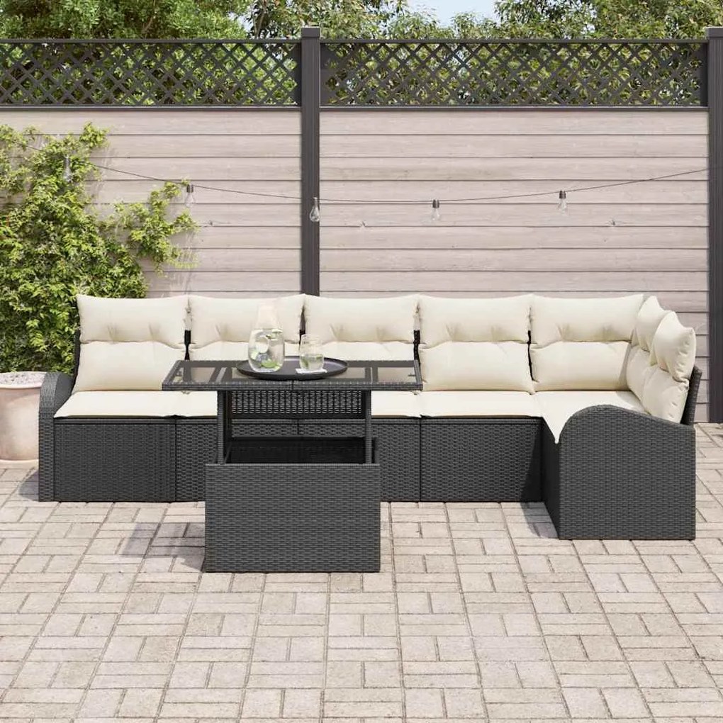 Kerti Kanapé Szett 7 pcs Fekete és krémszínű 100 x 55 x 73 cm