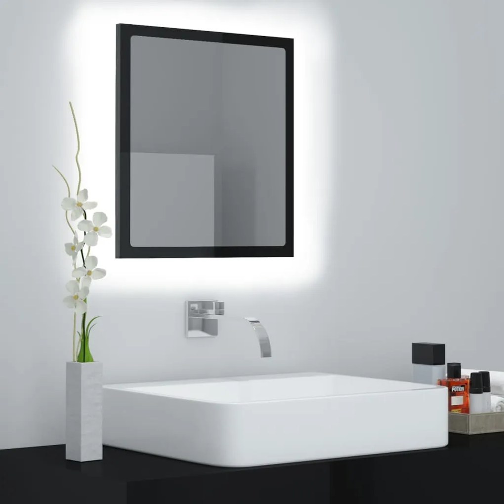 magasfényű fekete akril LED-es fürdőszobatükör 40x8,5x37cm