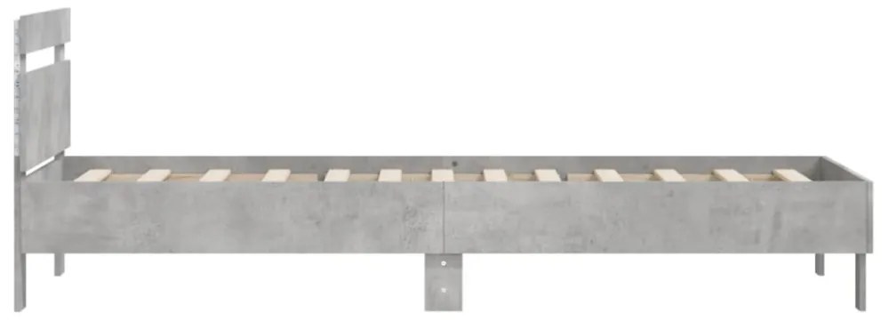 betonszürke ágykeret fejtámlával és LED-világítással 100x200 cm