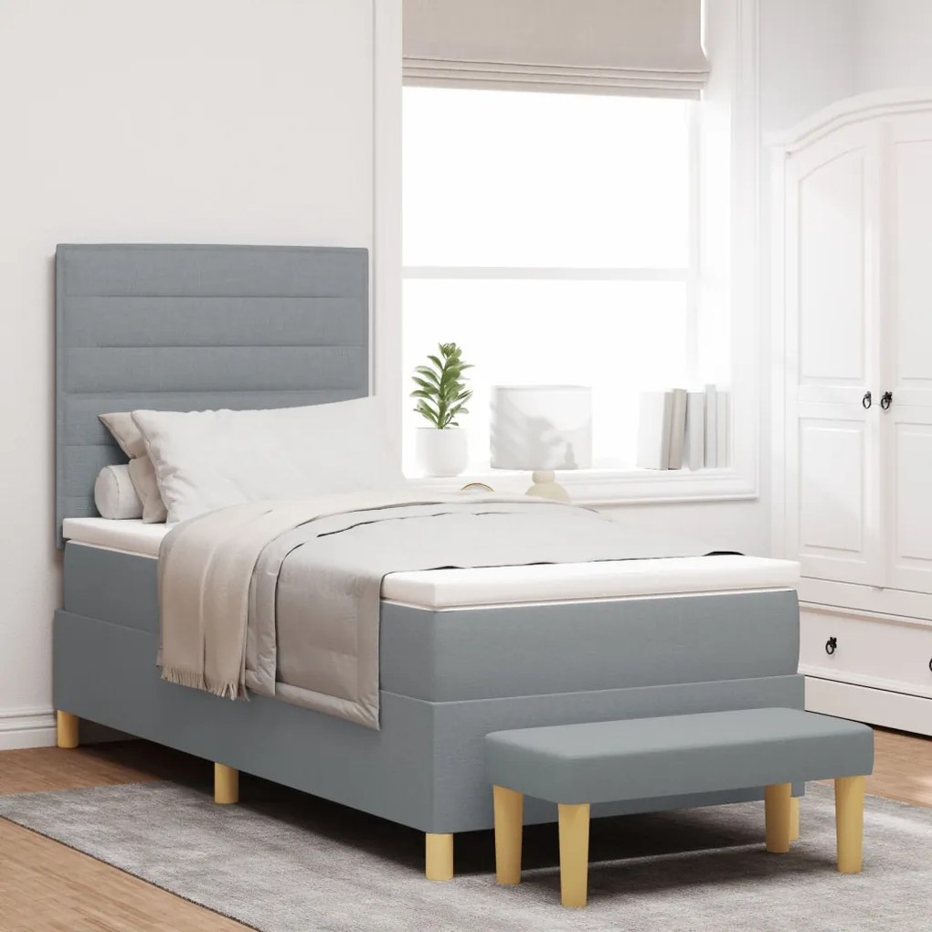Boxspring ágy matraccal és padlóval Világosszürke 90x200 cm Szövet