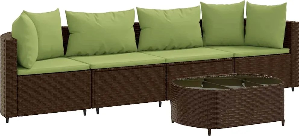 vidaXL 5 részes barna polyrattan kerti ülőgarnitúra párnával