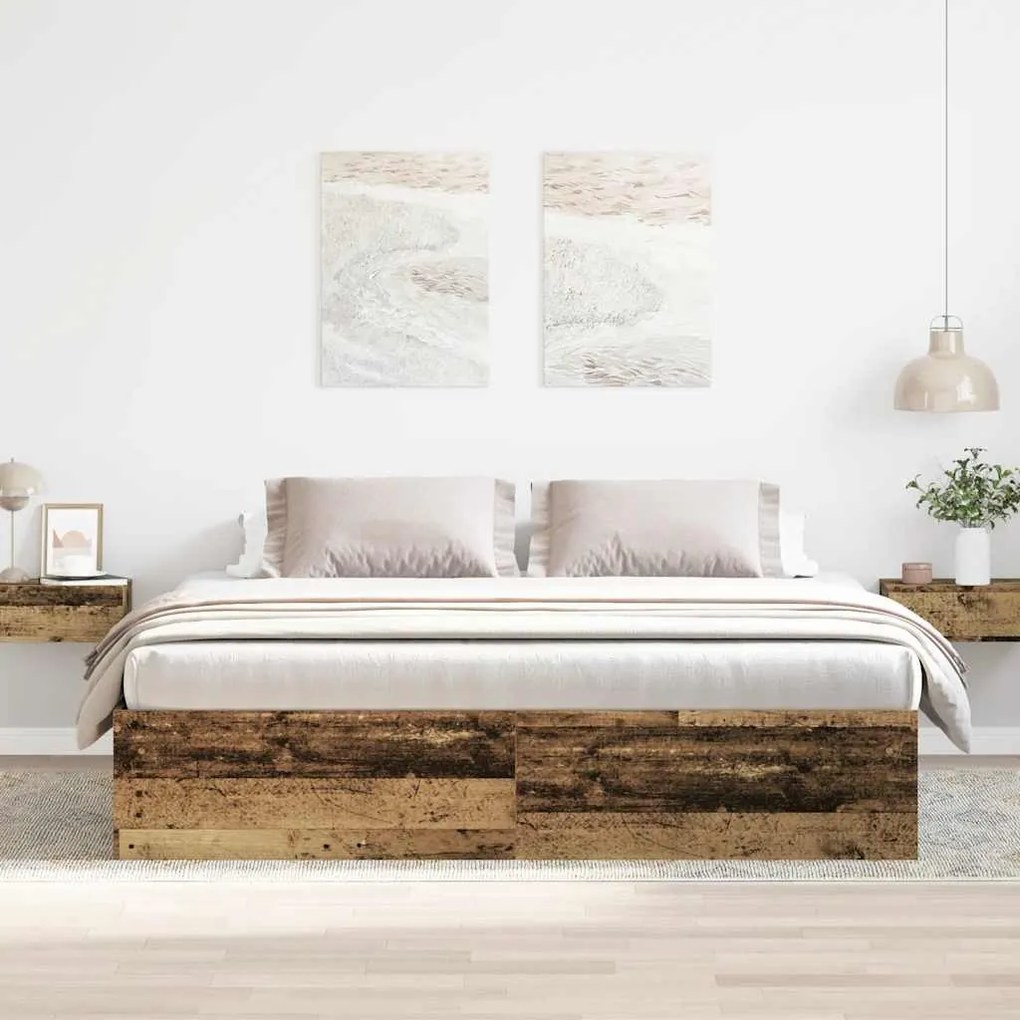 antik fa szerelt fa ágykeret matrac nélkül 200x200 cm