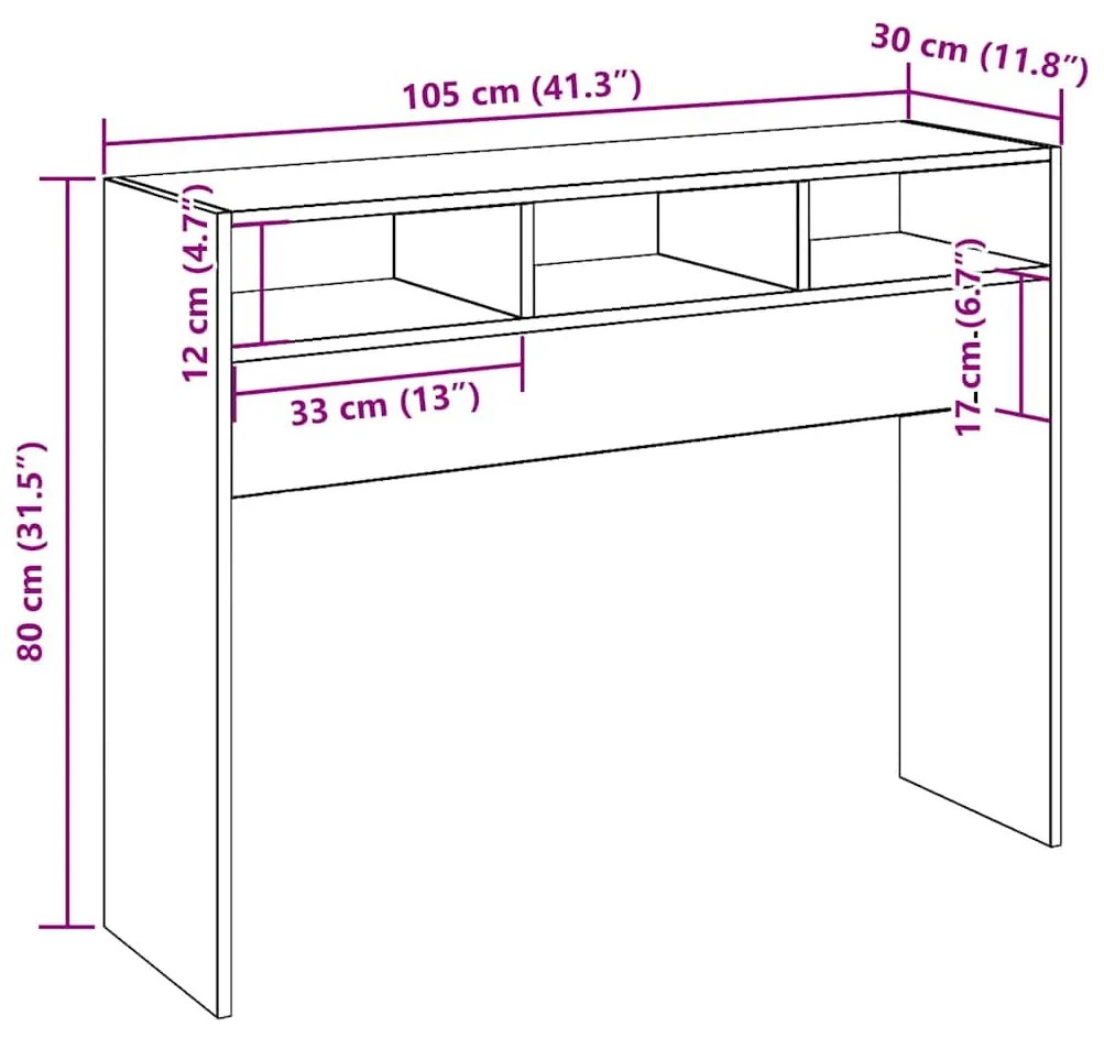 kézműves tölgy színű szerelt fa dohányzóasztal 105x30x80 cm