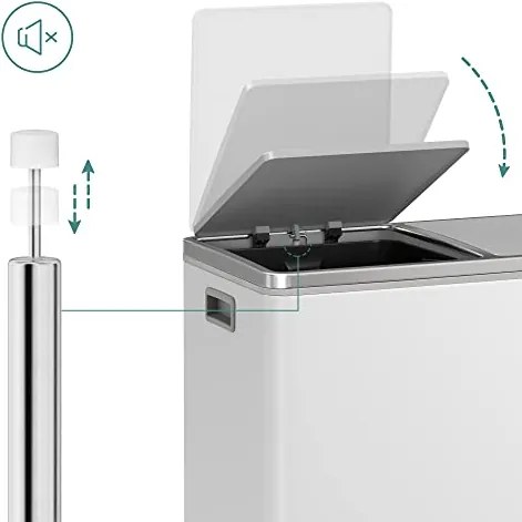 SONGMICS dupla szemetes, fém szelektív hulladékgyűjtő 15 szemeteszsákkal, 2 × 30 L, fehér–szürke