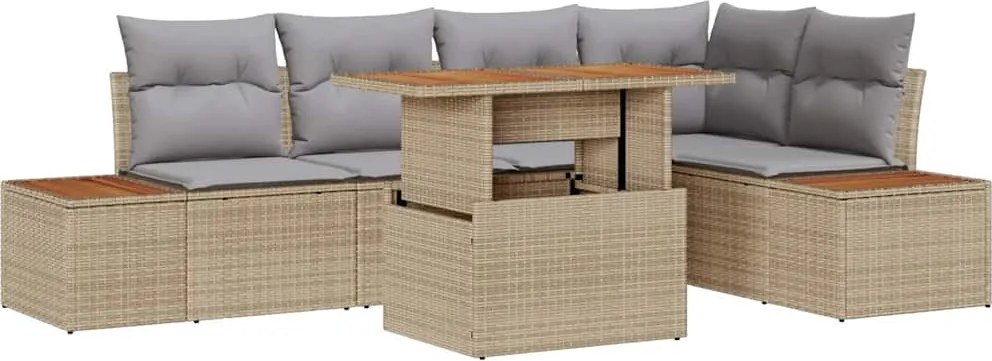 vidaXL Kerti Kanapé Szett tárolóval 6 pcs Bézs Poli rattan