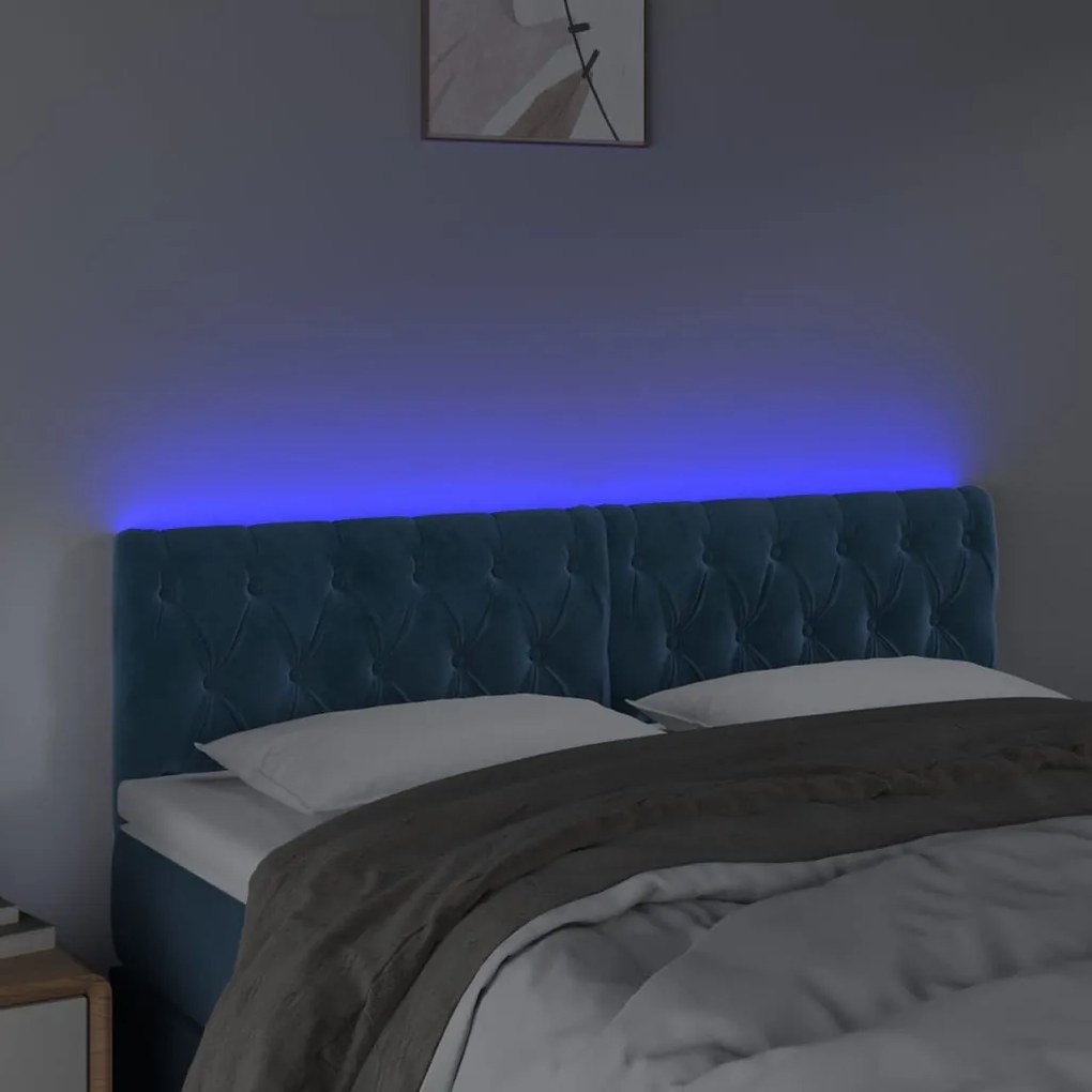 sötétkék bársony LED-es fejtámla 144 x 7 x 78/88 cm