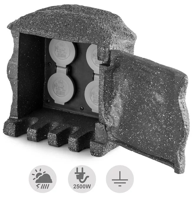 Power Rock Remote, sötétszürke, kerti csatlakozó aljzat, 4-es elosztó, 1,5 m, távirányító, szikla
