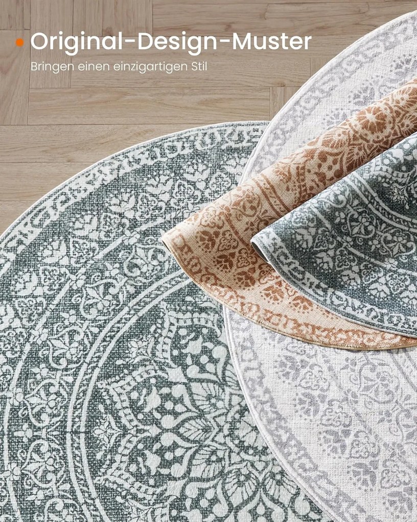 Kerek Szőnyeg, Kültéri Szőnyeg, Boho, 160 cm átmérő, Mosható, Antracitszürke