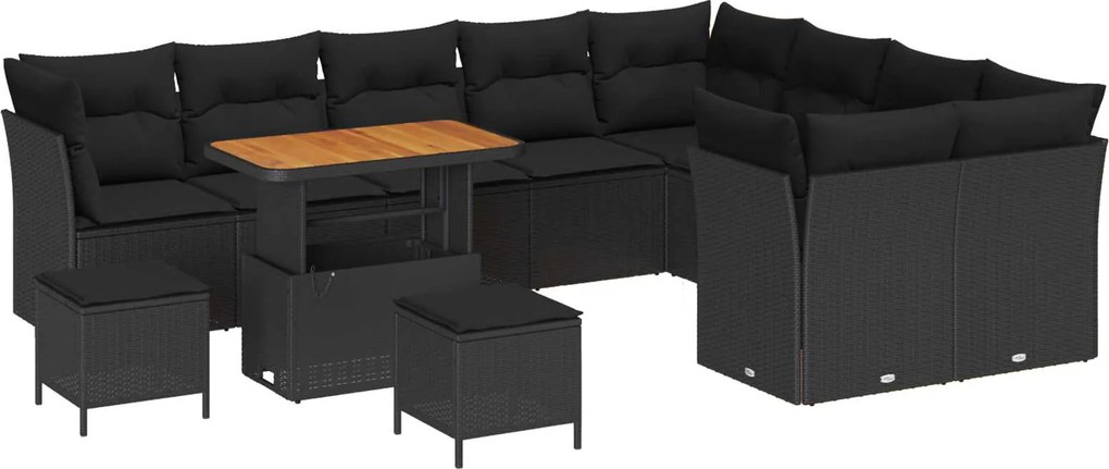 vidaXL Kerti Kanapé Szett párnával tárolóval 12 pcs Fekete