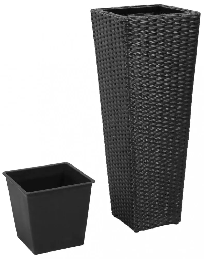 3 db fekete polyrattan kerti magaságyás