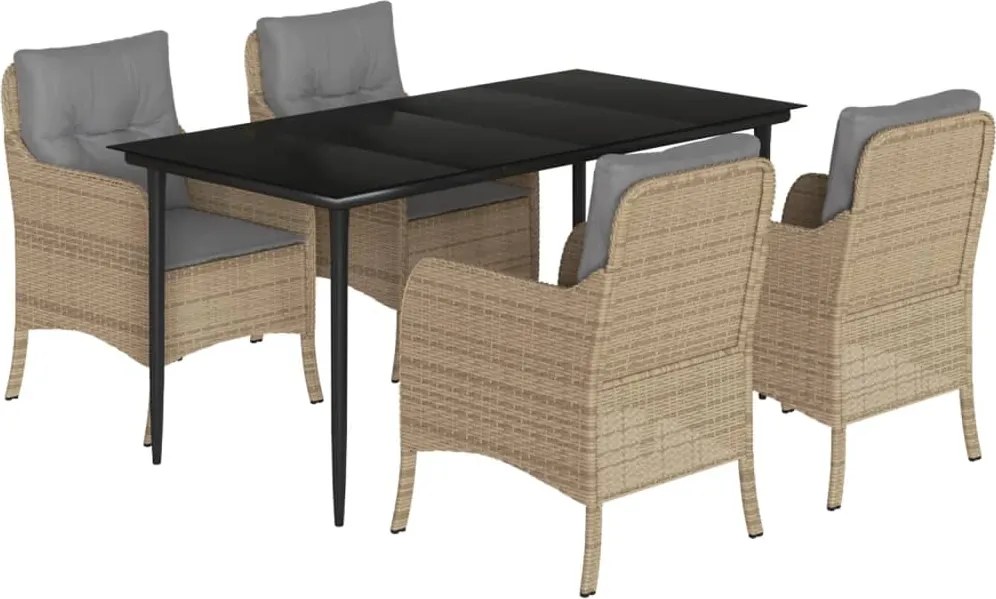 vidaXL 5 részes bézs polyrattan kerti étkezőgarnitúra párnákkal