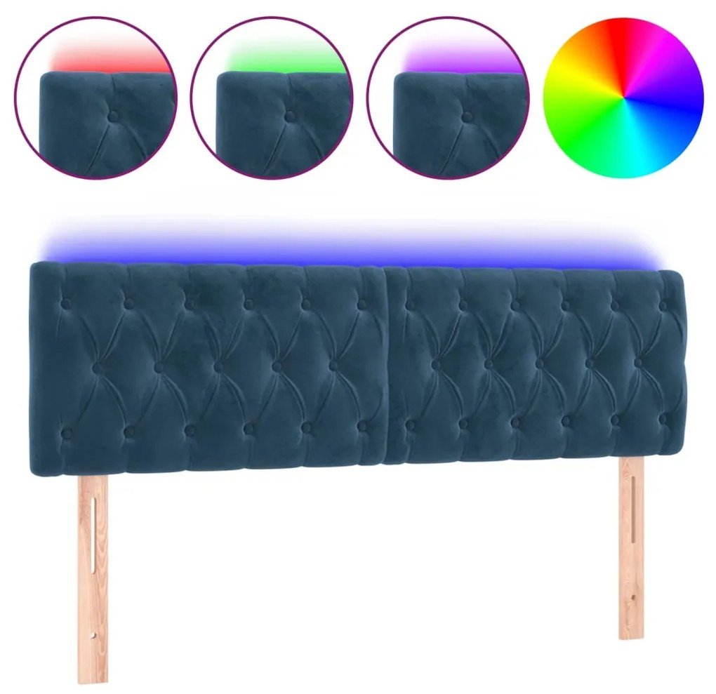 sötétkék bársony LED-es fejtámla 160 x 7 x 78/88 cm
