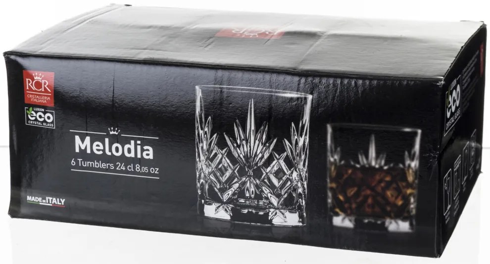 Melodia vésett kristályüveg whiskys pohár 6db-os szett 240ml dobozban