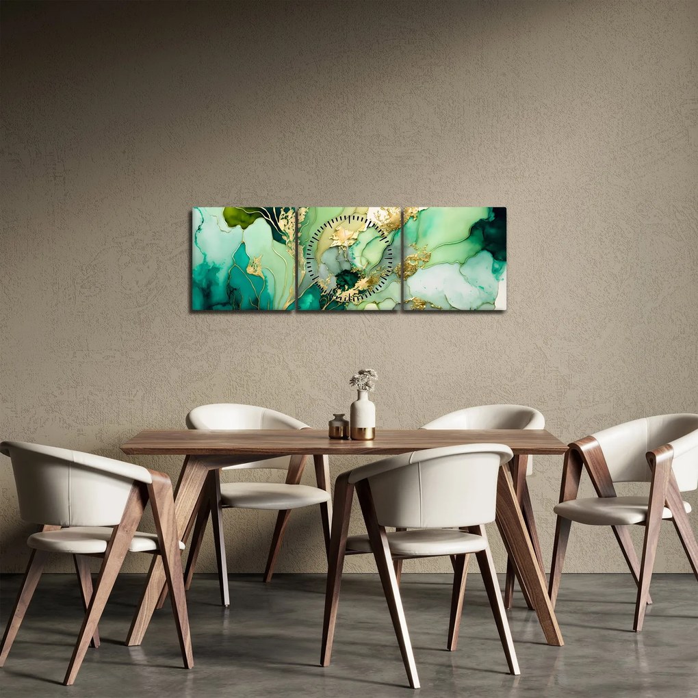 Kép - Zöld absztrakció (órával) (90x30 cm)