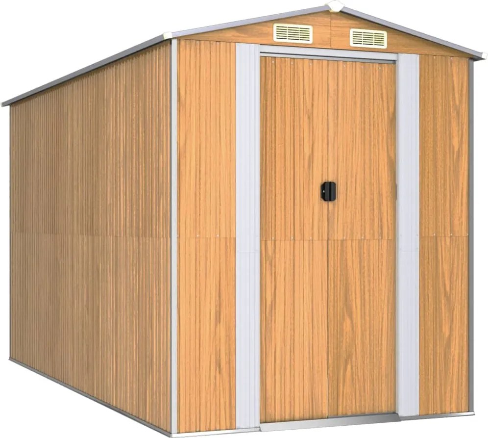 vidaXL világosbarna horganyzott acél kerti fészer 192x357x223 cm