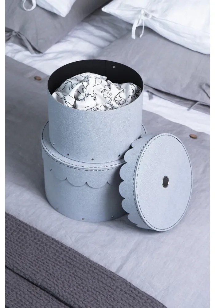 Világosszürke fedeles karton tárolódoboz szett 2 db-os ø 26x17,5 cm Wilma – Bigso Box of Sweden