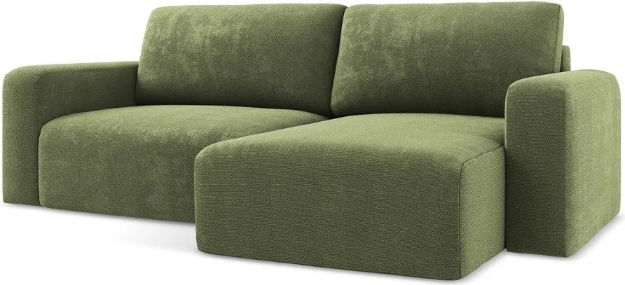 Zöld zsenília kinyitható-tárolóhelyes sarokkanapé (jobb oldali-heverő résszel) Kona – Makamii