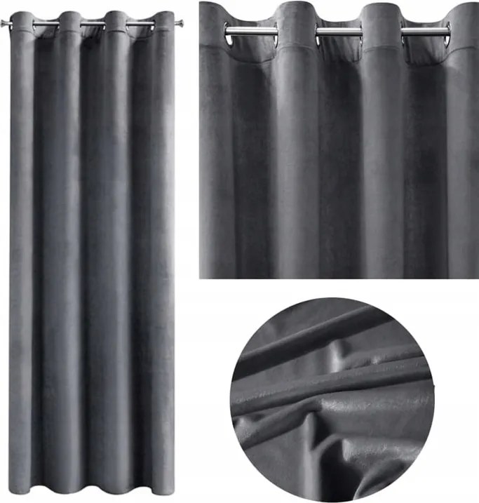 Velvet Velúr bársony függöny 140 x 250 grafit Hálószoba Nappali kerekek