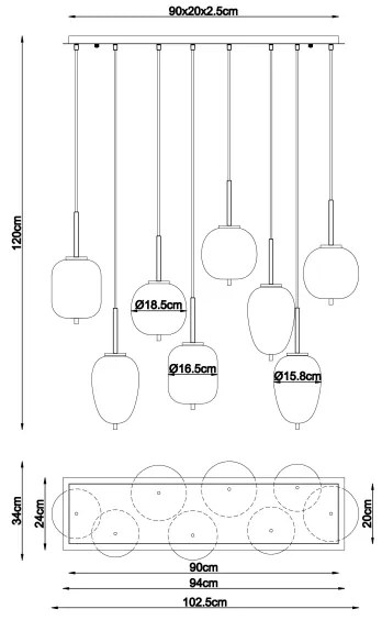 Globo 15345-8A - Csillár zsinóron BLACKY 8xE14/40W/230V réz