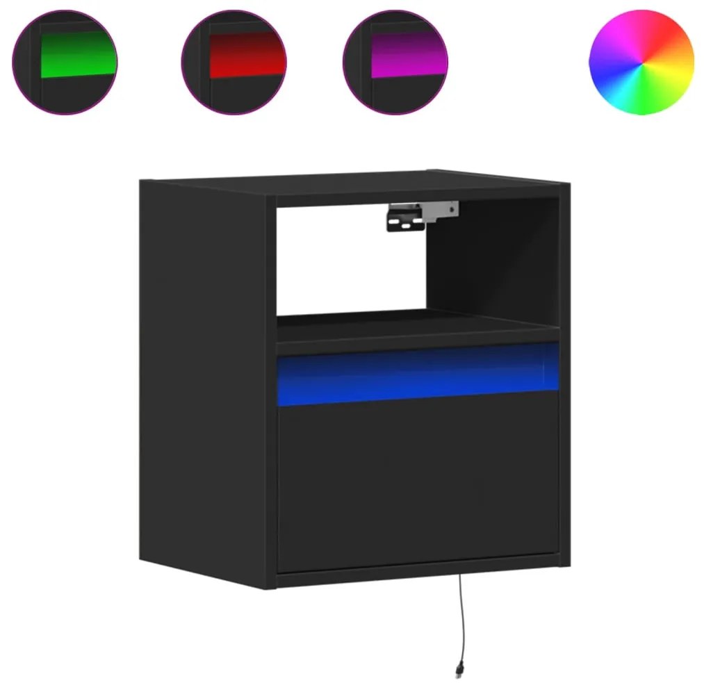 2 db fekete fali TV-szekrény LED-világítással 41x31x45 cm