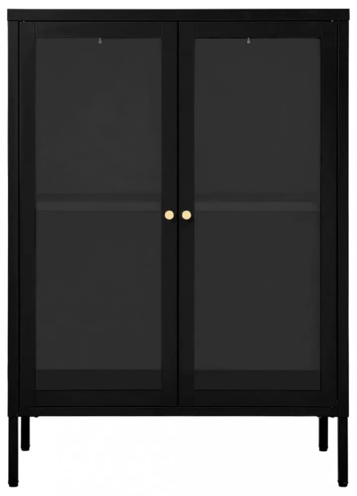 fekete acél és üveg tálalószekrény 75 x 35 x 105 cm